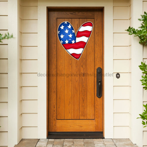 Patriotic Heart Hanger Cut Bow Holes Wood Sign Decoe-W-903437 22 Door