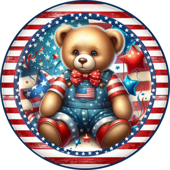 Patriotic Sign Partriotic Bear Decoe-5182 10’ Metal Round