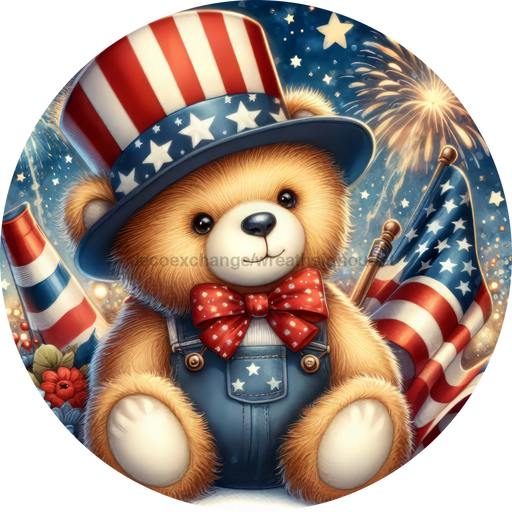Patriotic Sign Partriotic Bear Decoe-5184 10’ Metal Round