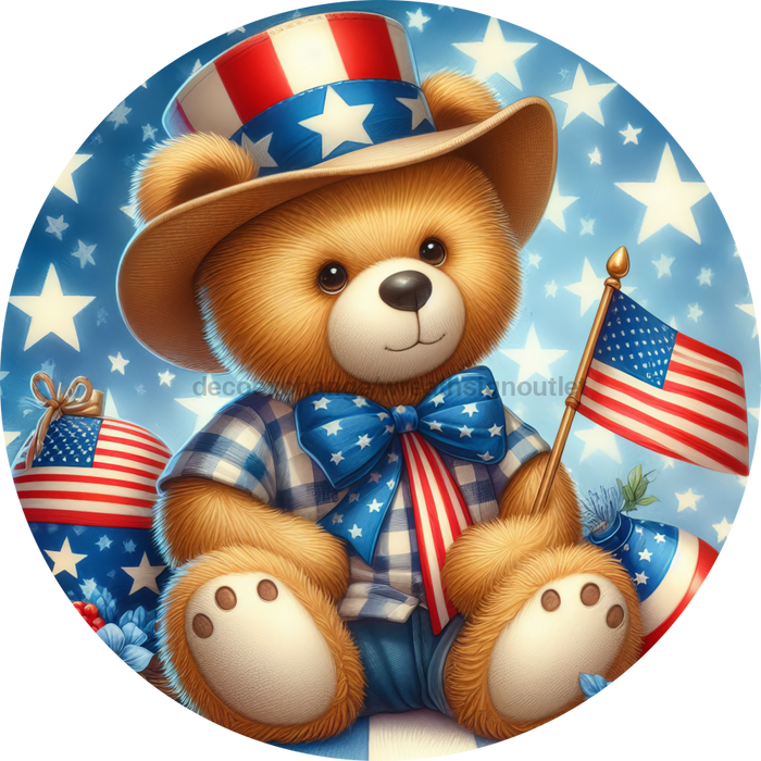 Patriotic Sign Partriotic Bear Decoe-5185 10’ Metal Round