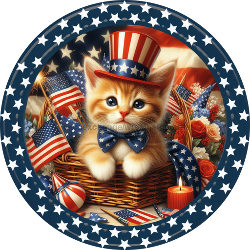 Patriotic Sign Partriotic Cat Decoe-5181 10’ Metal Round