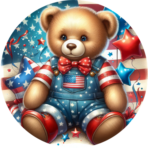 Patriotic Sign Teddy Bear Decoe-5174 10’ Metal Round