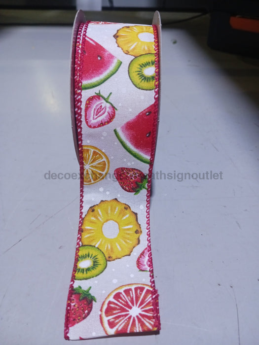 White Satin/Fruit Collage/White Dots 1.5’’X10Y 41527-09-01 Ribbon