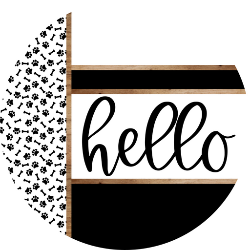 Paw Print Door Hanger, Hello Door Hanger, DCO-01868-DH, 18" Round Wood