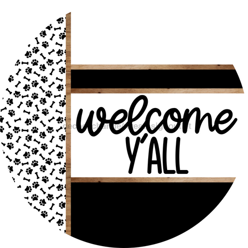 Paw Print Door Hanger, Welcome Yall Door Hanger, DCO-01871-DH, 18" Round Wood