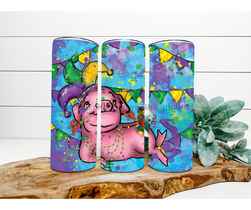 Pig Mardi Gras Tumbler, 20 oz Skinny Tumbler DECOETUMBLER-167 - DecoExchange