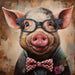Pig With Glasses Sign Funny Animal Wall Art Dco-01133 For Wreath 10X10 Metal