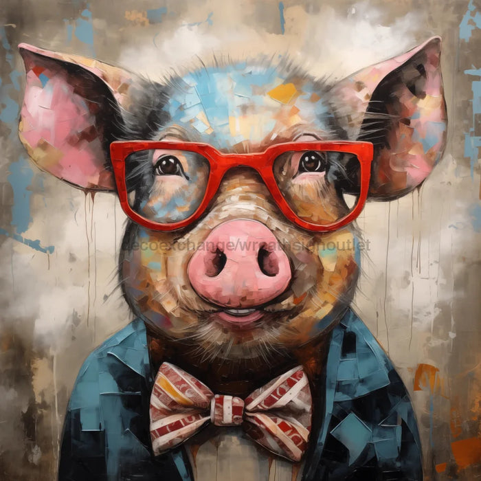 Pig With Glasses Sign Funny Animal Wall Art Dco-01149 For Wreath 10X10 Metal