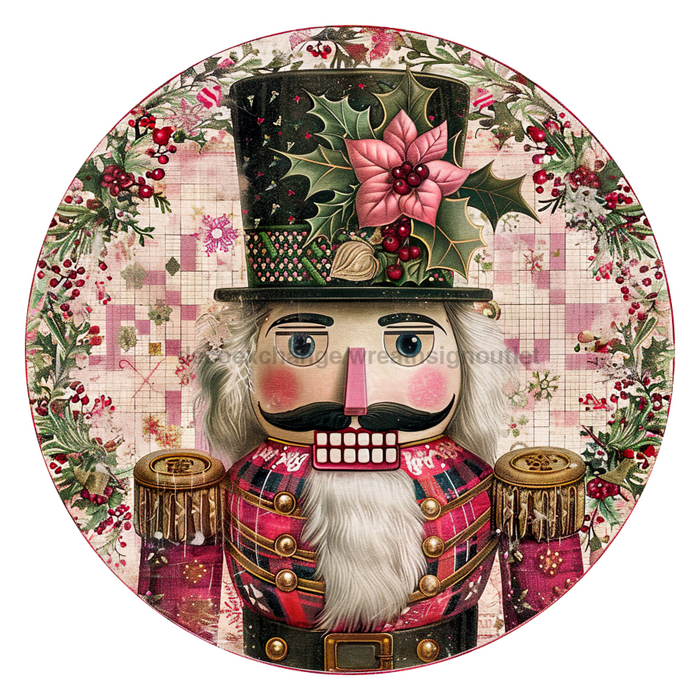 Pink Christmas Nutcracker, DCO-102656-D, Sign For Wreath, 10" Wood Sign