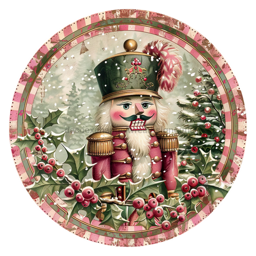 Pink Christmas Nutcracker, DCO-102660-D, Sign For Wreath, 10" Wood Sign