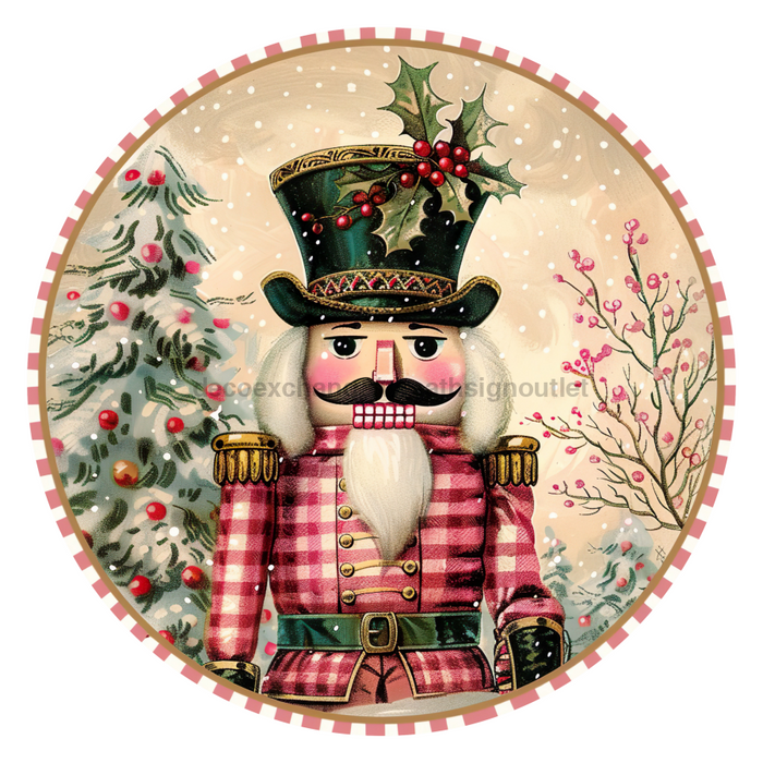 Pink Christmas Nutcracker, DCO-102662-D, Sign For Wreath, 10" Wood Sign