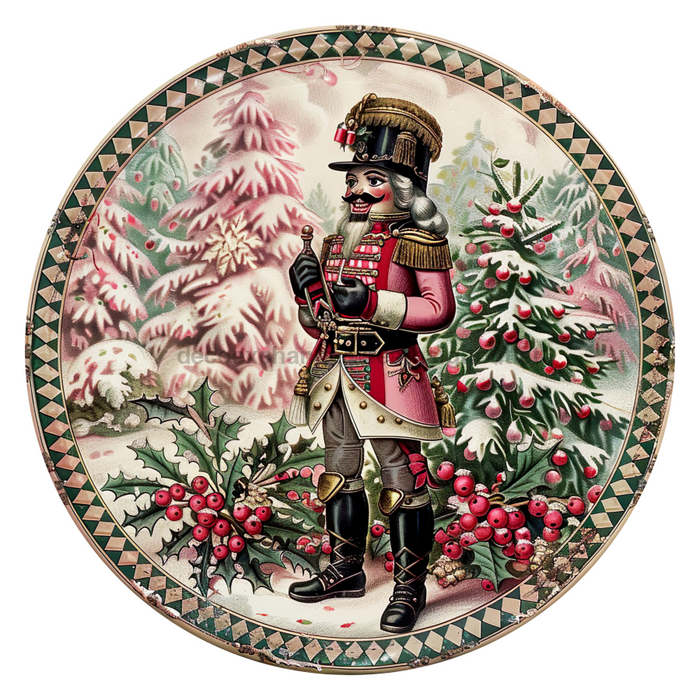 Pink Christmas Nutcracker, DCO-102666-D, Sign For Wreath, 10" Wood Sign