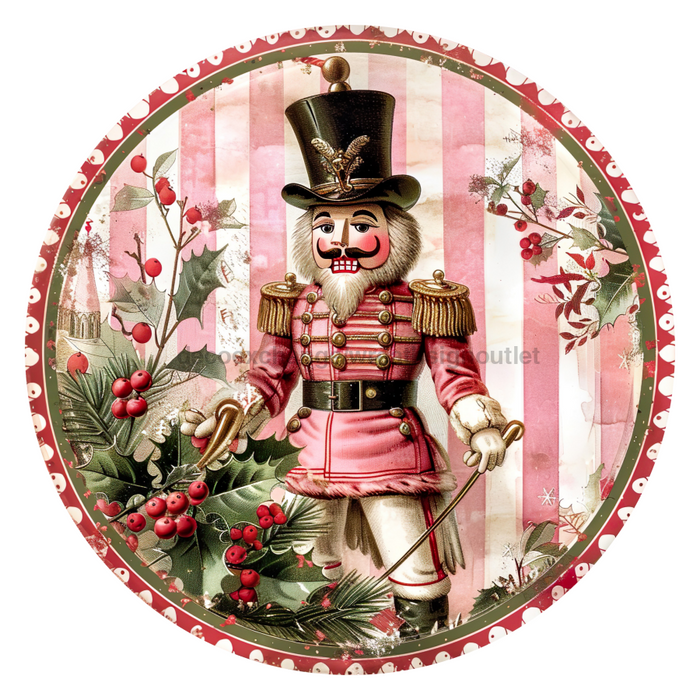 Pink Christmas Nutcracker, DCO-102668-D, Sign For Wreath, 10" Wood Sign