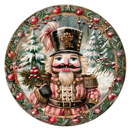 Pink Christmas Nutcracker, DCO-102670-D, Sign For Wreath, 10" Wood Sign