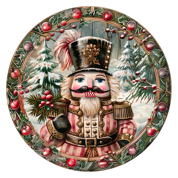 Pink Christmas Nutcracker, DCO-102670-D, Sign For Wreath, 10" Wood Sign