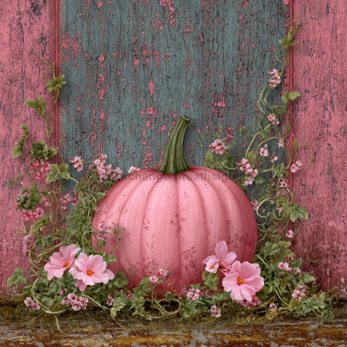 Pink Fall Pumpkin Sign, DCO-102595, Sign For Wreath, 10x10in Metal Sign