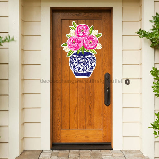 Pink Floral Door Hanger Cut Bow Holes Wood Sign Decoe-W-903449 22