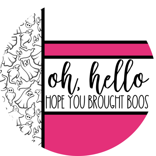 Pink Ghost Door Hanger, Hello Brought Boos Door Hanger, DCO-01952-DH, 18" Round Wood