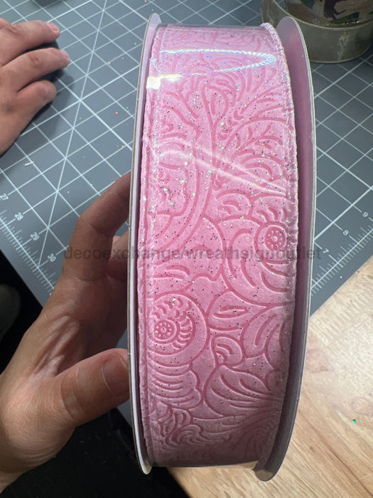 Pink Glittered Flwr Embossed 1.5’’X50Y 72433-09-03C Ribbon