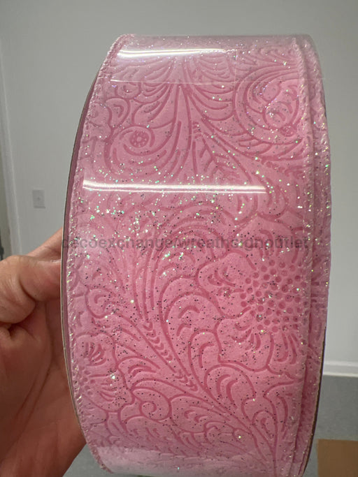 Pink Glittered Flower Embossed 2.5’’X50Y 72433-40-03C Ribbon