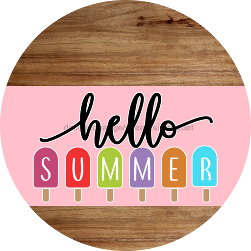 Pink Hello Summer Door Hanger Dco-01643-Dh-Lp 18’ Round Wood