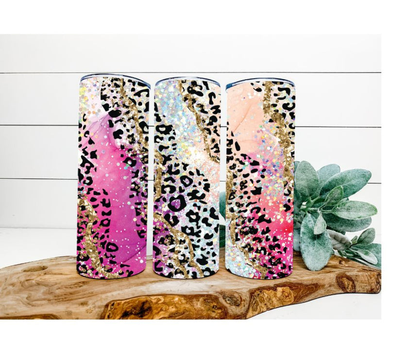 Pink Leopard Tumbler, Glitter Tumbler 20 oz Skinny Tumbler DECOETUMBLER-209 - DecoExchange®