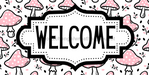 Pink Mushroom Welcome Sign, DCO-01313, Sign For Wreath, 6x12" Metal Sign - DecoExchange®
