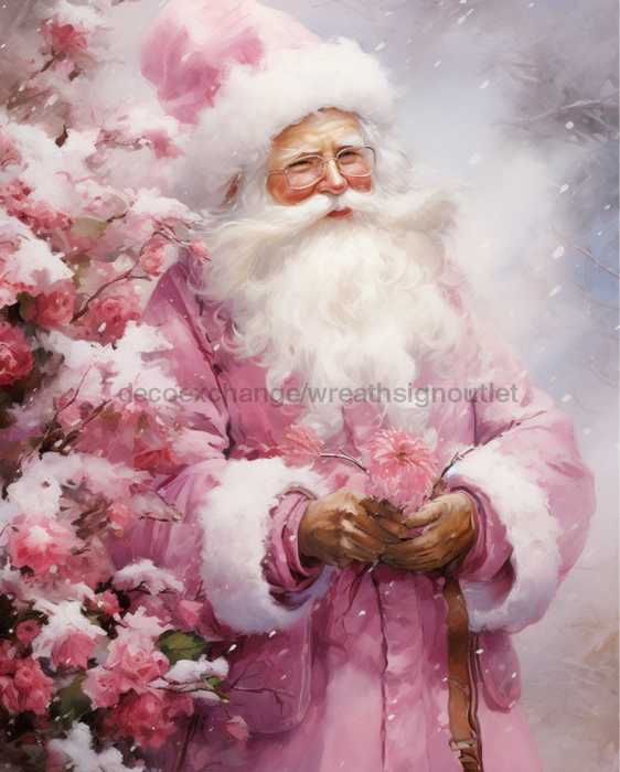 Pink Santa Sign Christmas Dco-00685 For Wreath 8X10 Metal