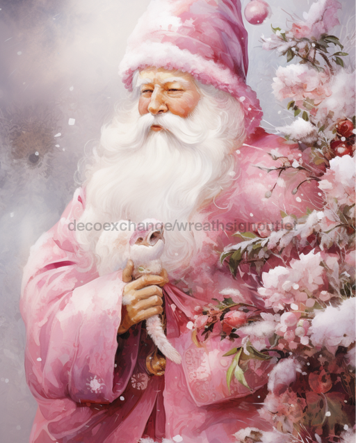 Pink Santa Sign Christmas Dco-00686 For Wreath 8X10 Metal