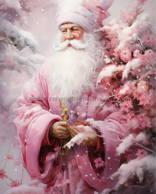 Pink Santa Sign Christmas Dco-00687 For Wreath 8X10 Metal