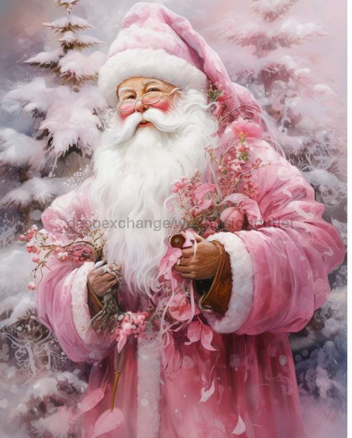Pink Santa Sign Christmas Dco-00688 For Wreath 8X10 Metal