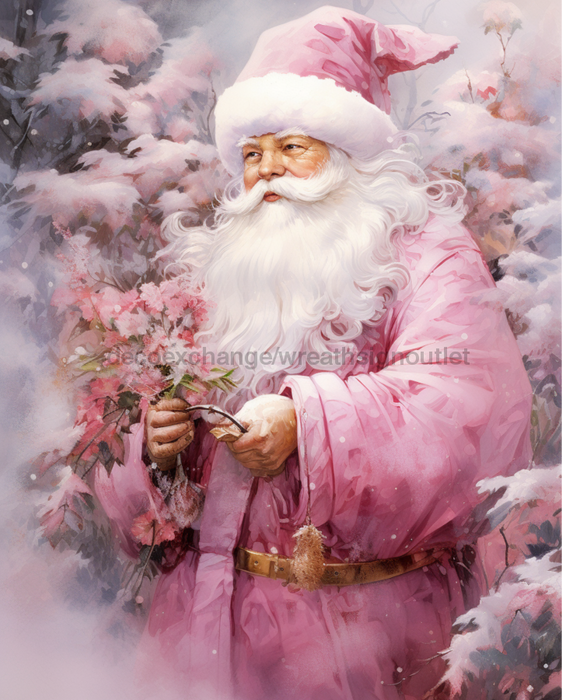 Pink Santa Sign Christmas Dco-00692 For Wreath 8X10 Metal