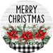 Poinsettia Sign Merry Christmas Dco-00782 For Wreath 10 Round Metal