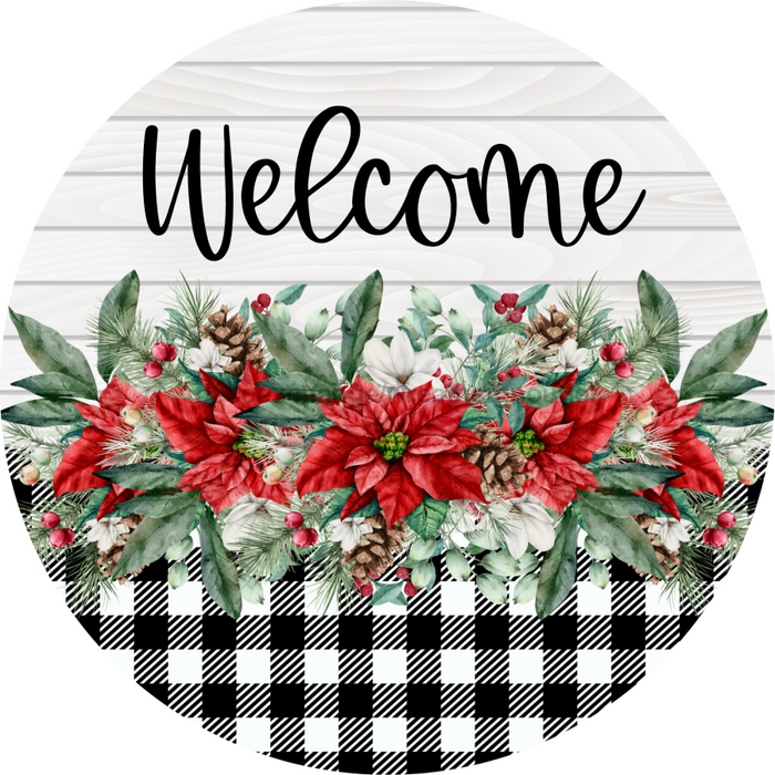 Poinsettia Sign Welcome Dco-00773 For Wreath 10 Round Metal
