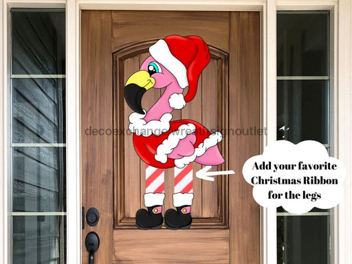 Pre-Order: Christmas Sign Flamingo Santa Ribbon Legs Wood Sign Cr-W-095-Dh 22 Door Hanger