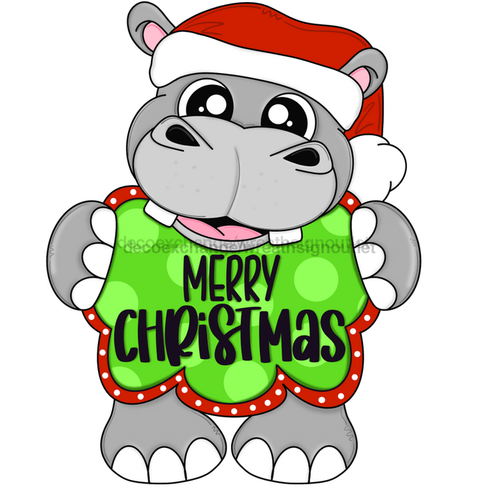 Pre-Order: Christmas Sign Merry Hippo Hippopotamus Wood Sign Cr-W-097-Dh 22 Door Hanger