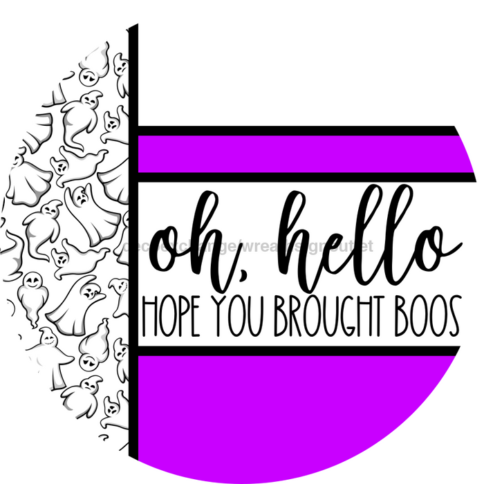 Purple Ghost Door Hanger, Hello Brought Boos Door Hanger, DCO-01963-DH, 18" Round Wood