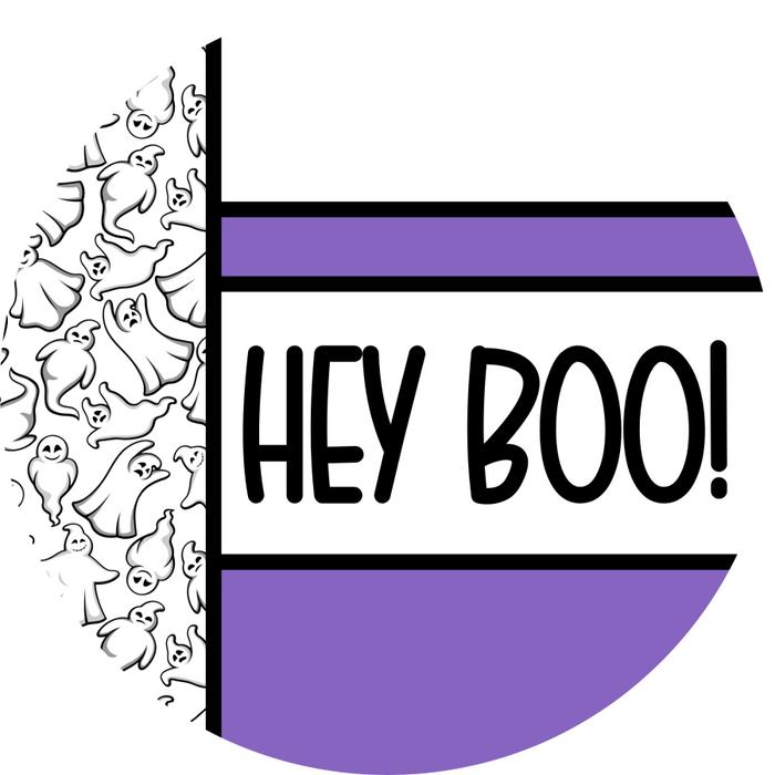 Purple Ghost Door Hanger, Hey Boo Door Hanger, DCO-01946-DH, 18" Round Wood