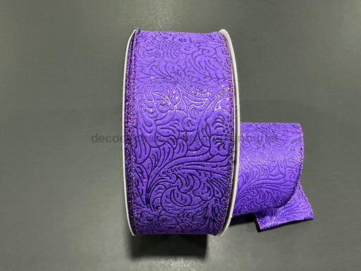 Purp Glittered Flwr Embossed 2.5’’X50Y 871-40-438 Ribbon
