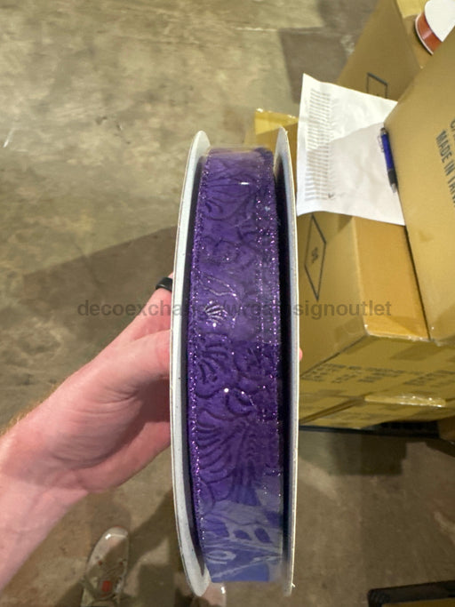 Purple Glittered Flower Embossed 7/8’X50Y 72433-05-11C Ribbon