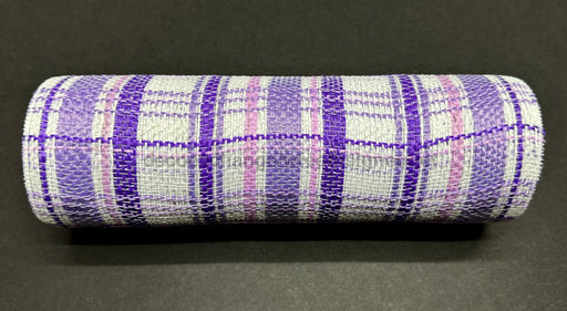 Purple Lavender And White Fabric Plaid Deco Mesh 10 Inches X Yards Xb240110-11