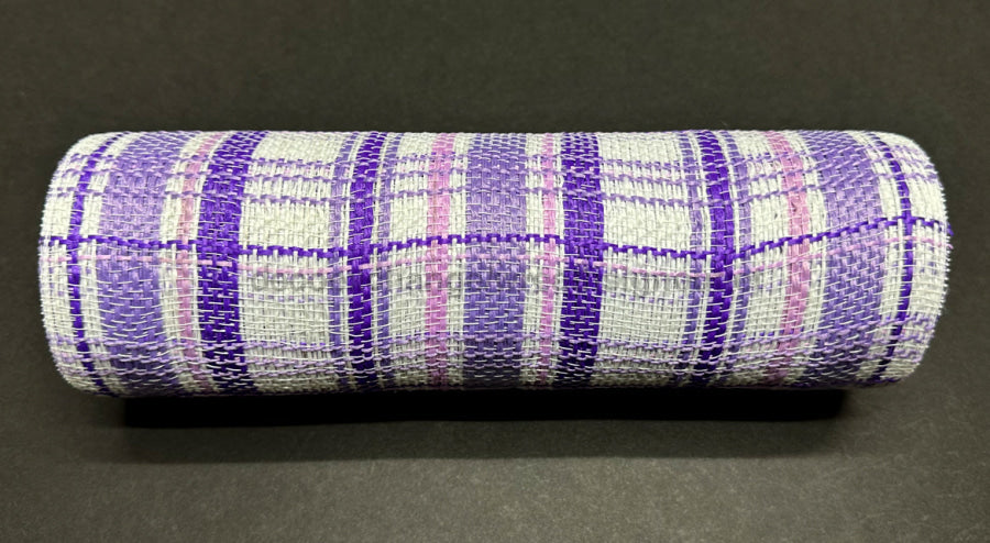 Purple Lavender And White Fabric Plaid Deco Mesh 10 Inches X Yards Xb240110-11