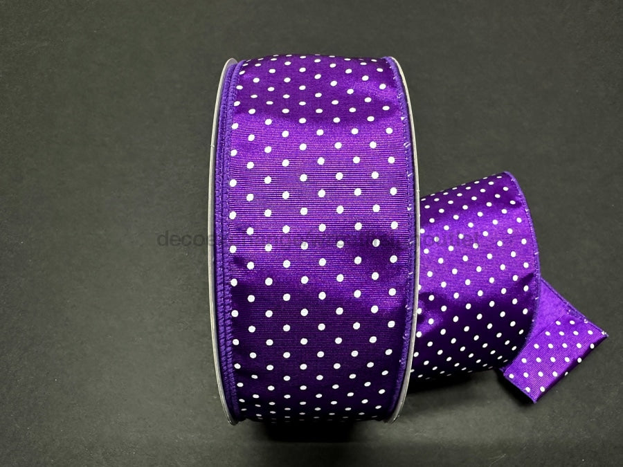 Purple Ribbed Satin With White Microdots Ribbon 2.5 Inches X 50 Yards 841-40-443