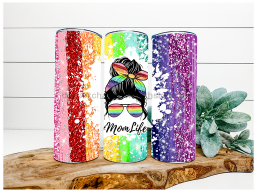 Rainbow Pride Mom Life Glitter Tumbler 20 oz Skinny Tumbler DECOETUMBLER-145 - DecoExchange