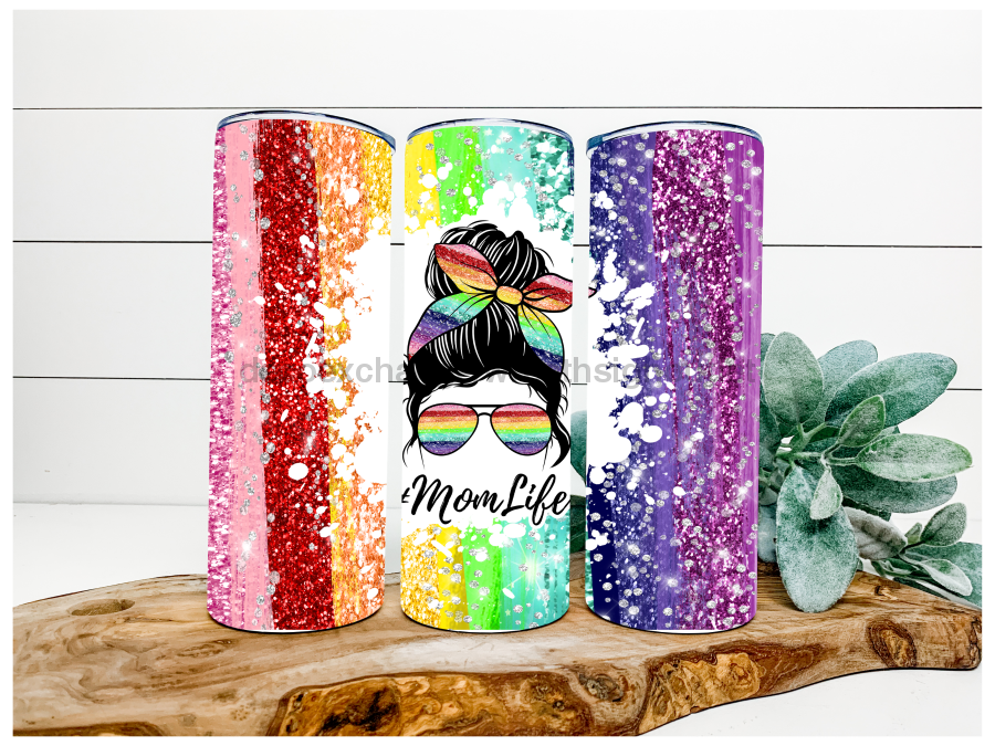 Rainbow Pride Mom Life Glitter Tumbler 20 oz Skinny Tumbler DECOETUMBL —  DecoExchange®