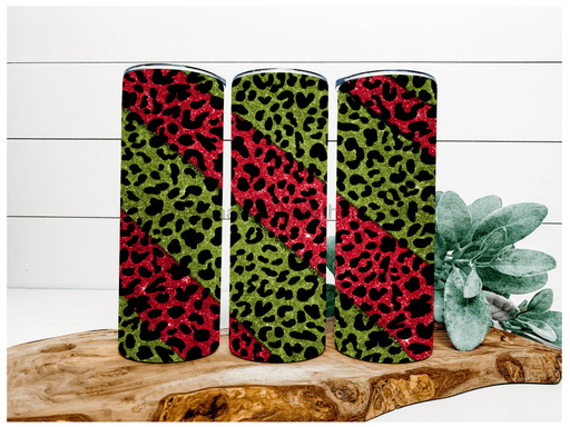 Red and Green Leopard Tumbler, 20 oz Skinny Tumbler DECOETUMBLER-111 - DecoExchange