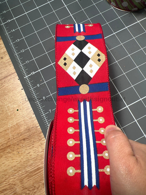 Rd-Blue-Gld-Blk-Wht Nutcrkr Strps 2.5’’X10Y 72439-40-25 Ribbon