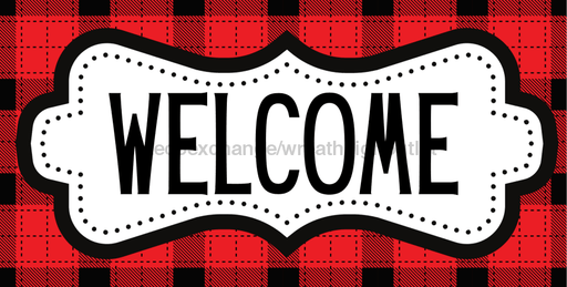 Red Buffalo Plaid Welcome Sign Dco-00730 For Wreath 6X12 Metal