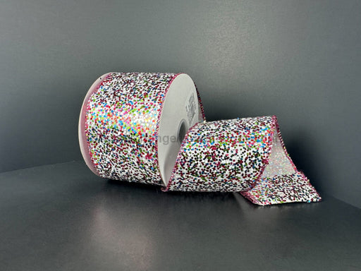 Red-Gr-Fuch-Gld Heavy Confetti Glitr 2.5’’X10Y 73571-40-28 Ribbon