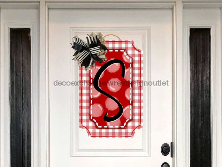 Red Last Name Initial Sign Welcome Custom Decoe-W-178-Dh For Wreath Round 22 Wood Cutout S 18